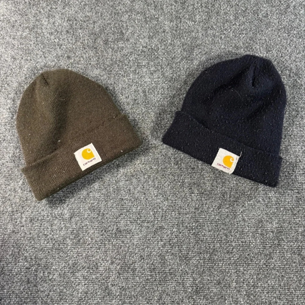 Carhartt‎ Beanie Bundle Set of 2 Navy Blue and Dark Brown Rib Knit Watch Hats
